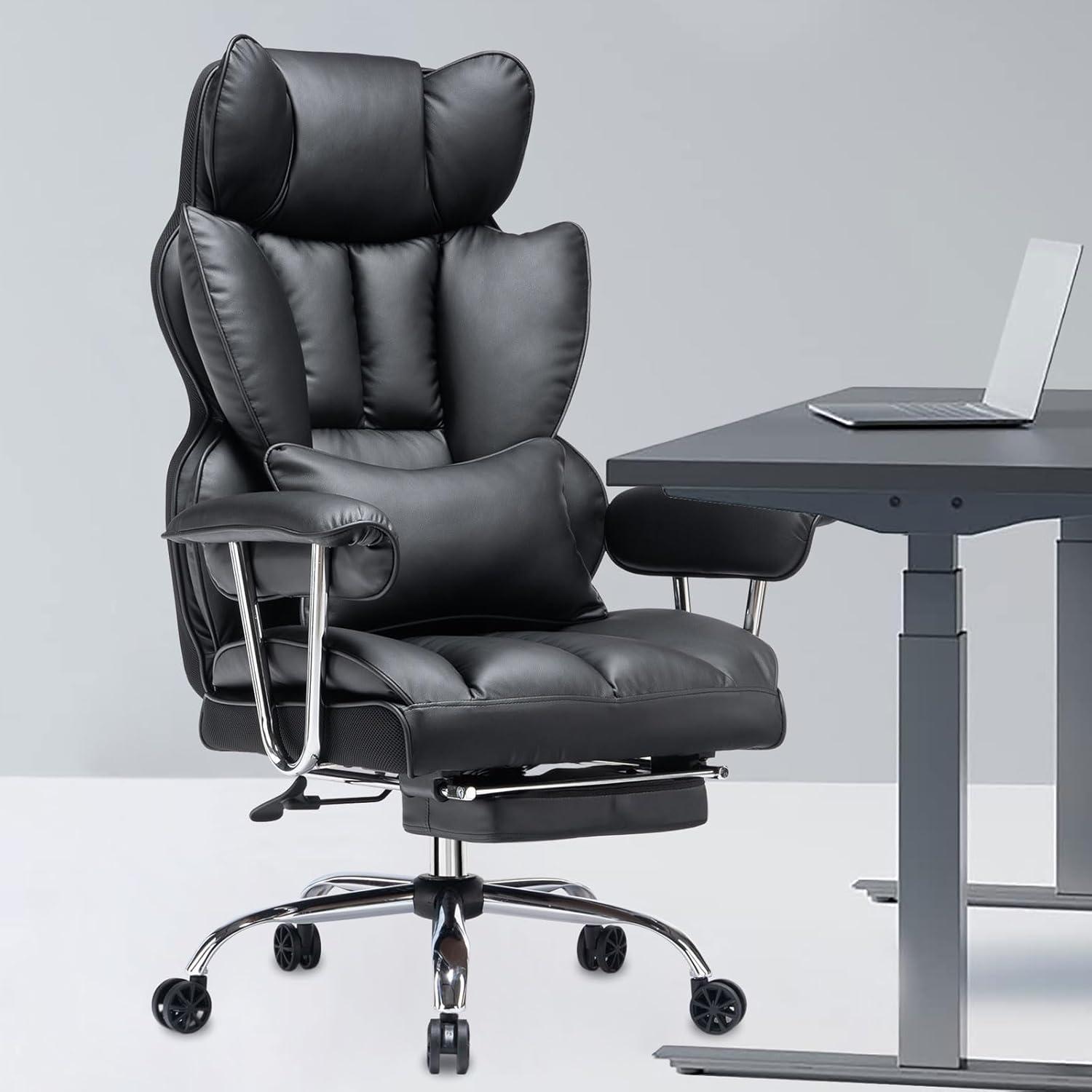 Efomao Bürostuhl ergonomisch mit PU Leder, Fußstütze und