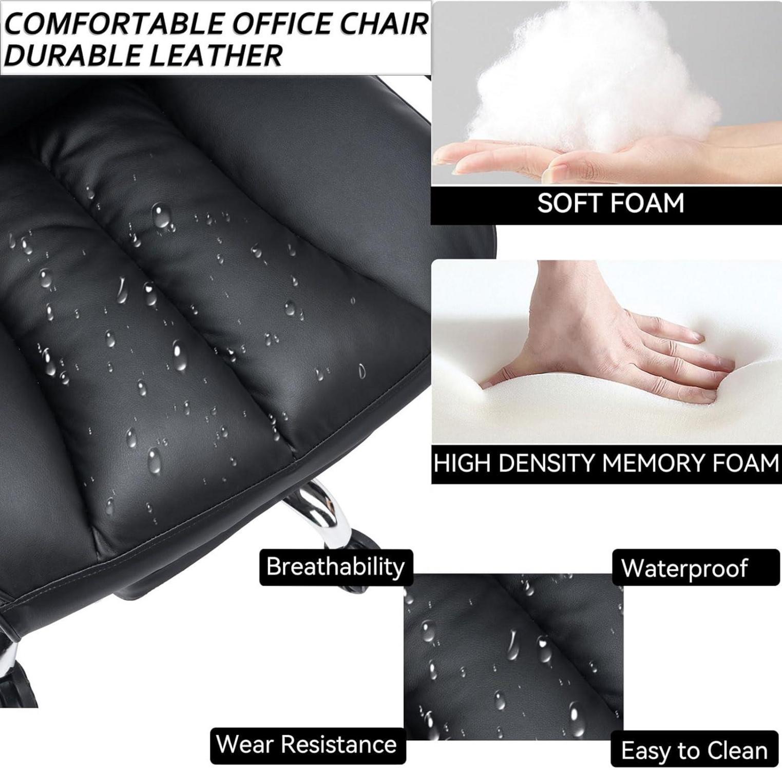Efomao bürostuhl ergonomisch, PU Leder Chefsessel 200 kg mit Fußstütze