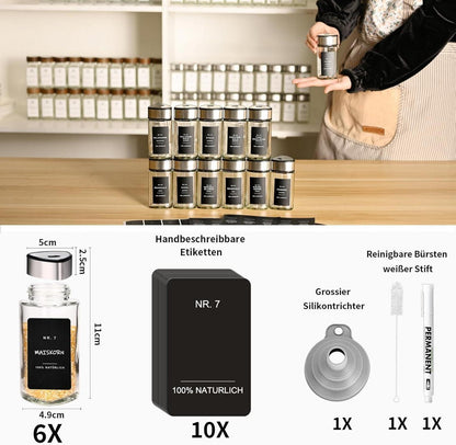 6 Gewürzdosen 100ml, Dreieck-Form, luftdichter Verschluss, inkl. 10 beschreibbare Etiketten