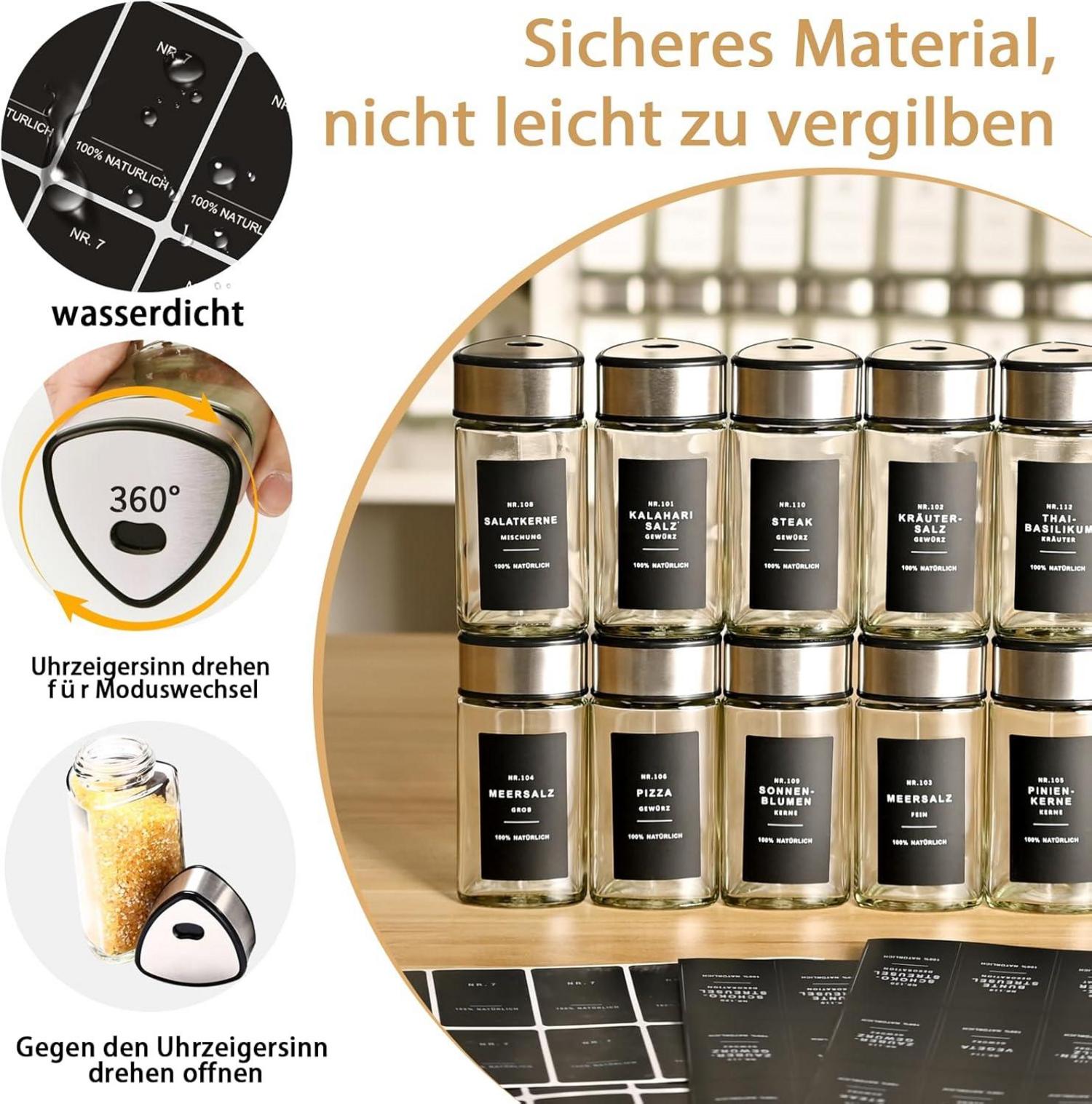 24-teiliges SAEIV Borosilikatglas Gewürzgläser Set mit Etiketten