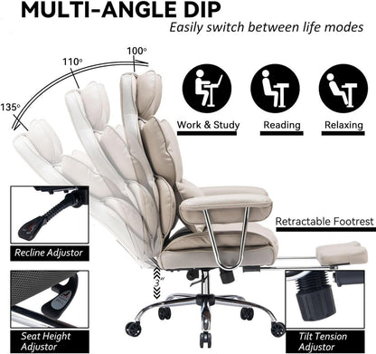 Efomao Bürostuhl ergonomisch mit Fußstütze, PU Leder, hohe Rückenlehne