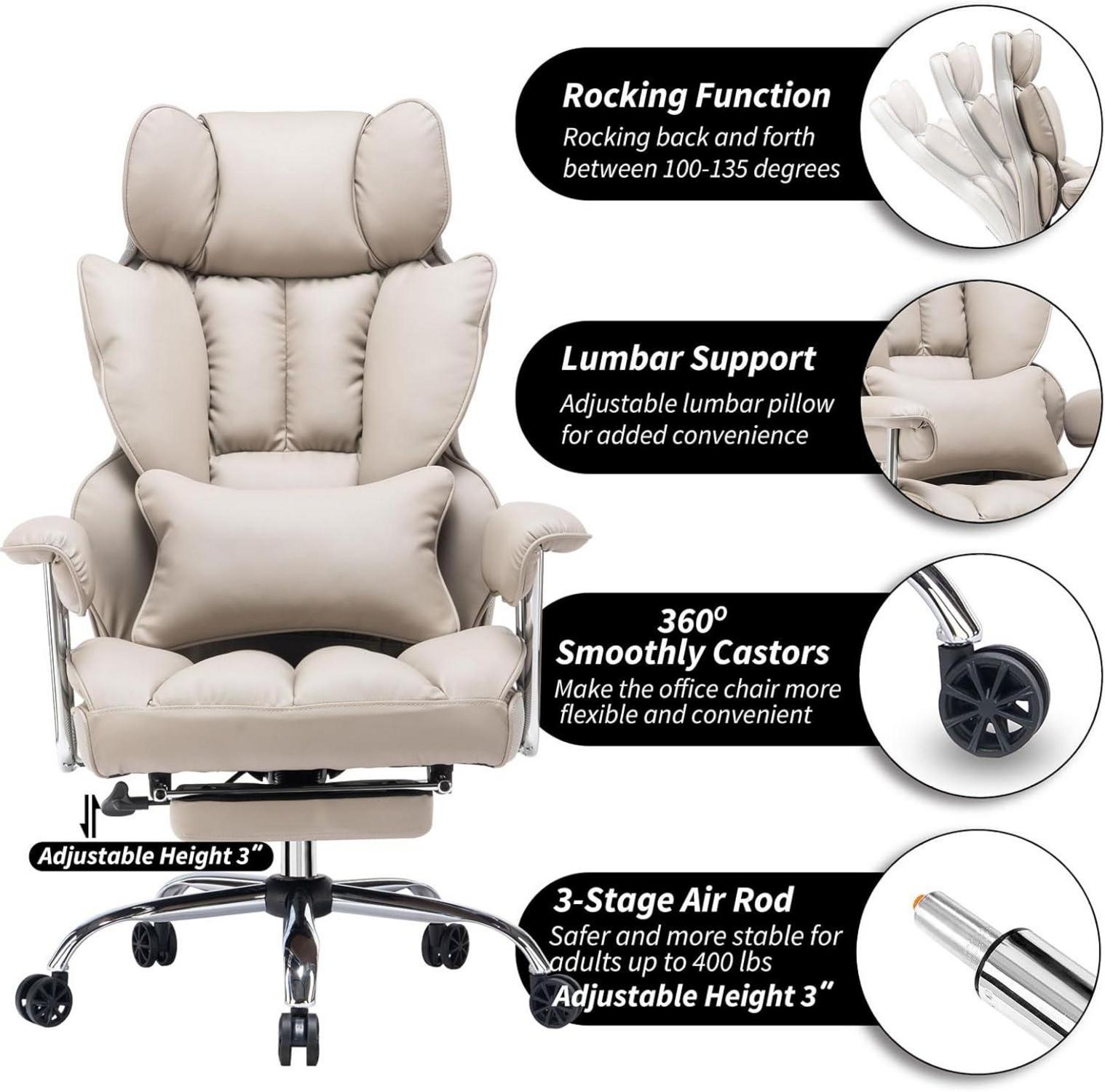Efomao Bürostuhl ergonomisch PU Leder Chefsessel 200kg Grau