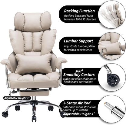 Efomao Bürostuhl ergonomisch PU Leder Chefsessel 200kg Grau