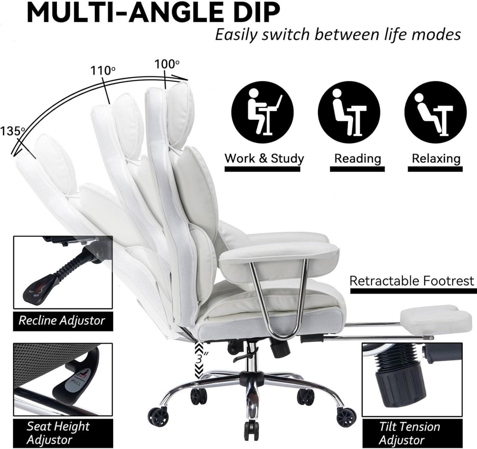 Efomao Bürostuhl ergonomisch, PU Leder Chefsessel 200 kg mit Fußstütze und