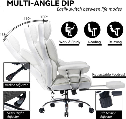 Efomao Bürostuhl ergonomisch, PU Leder Chefsessel 200 kg mit Fußstütze und