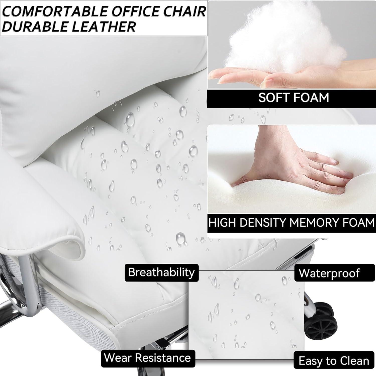 Efomao Bürostuhl ergonomisch PU Leder Chefsessel 200 kg Fußstütze