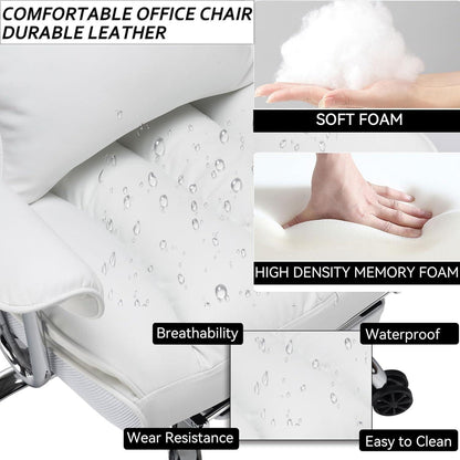 Efomao Bürostuhl ergonomisch PU Leder Chefsessel 200 kg Fußstütze