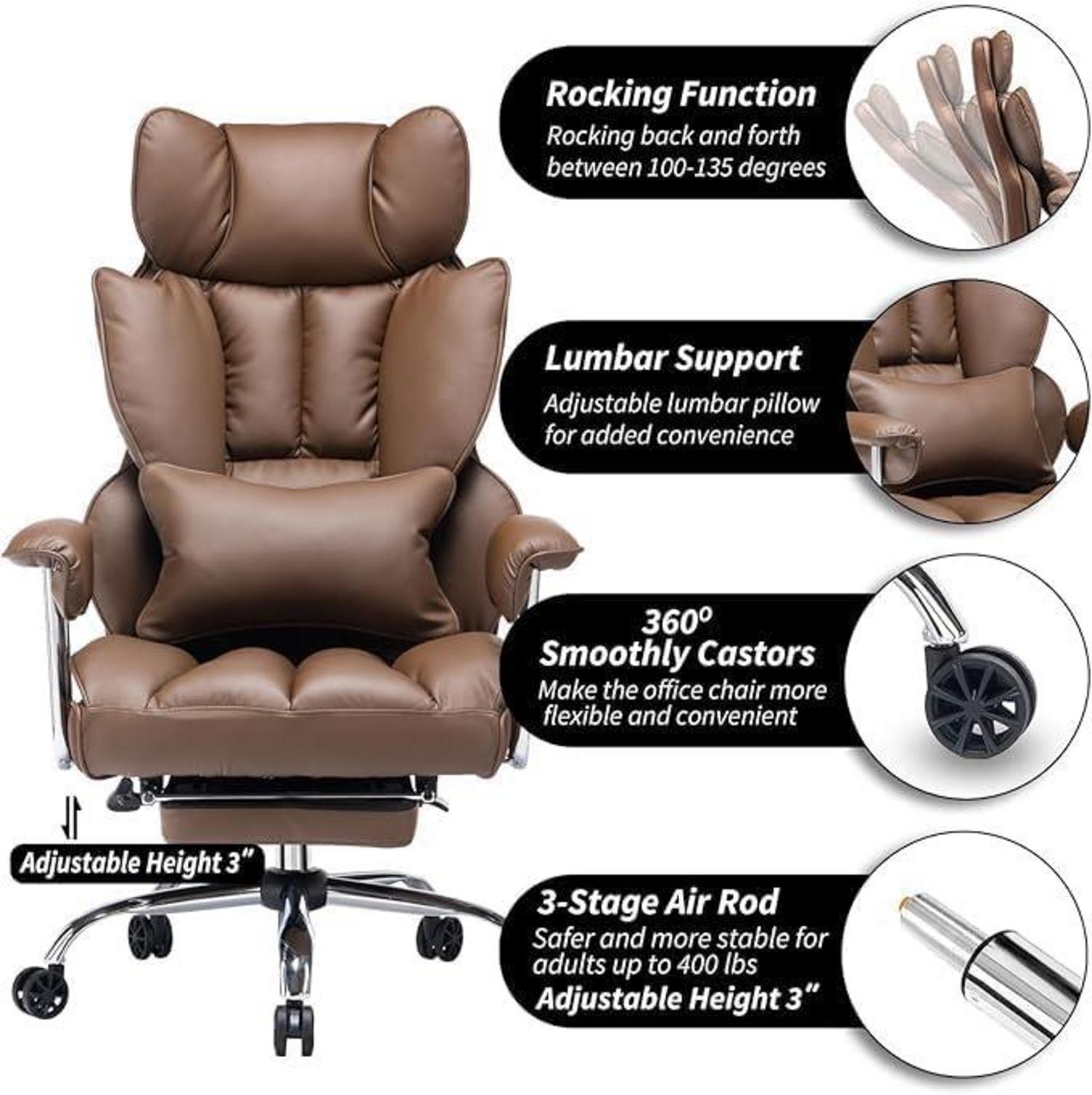 Ergonomischer Bürostuhl 200 kg mit PU Leder Fußstütze & Lendenwirbelstütze