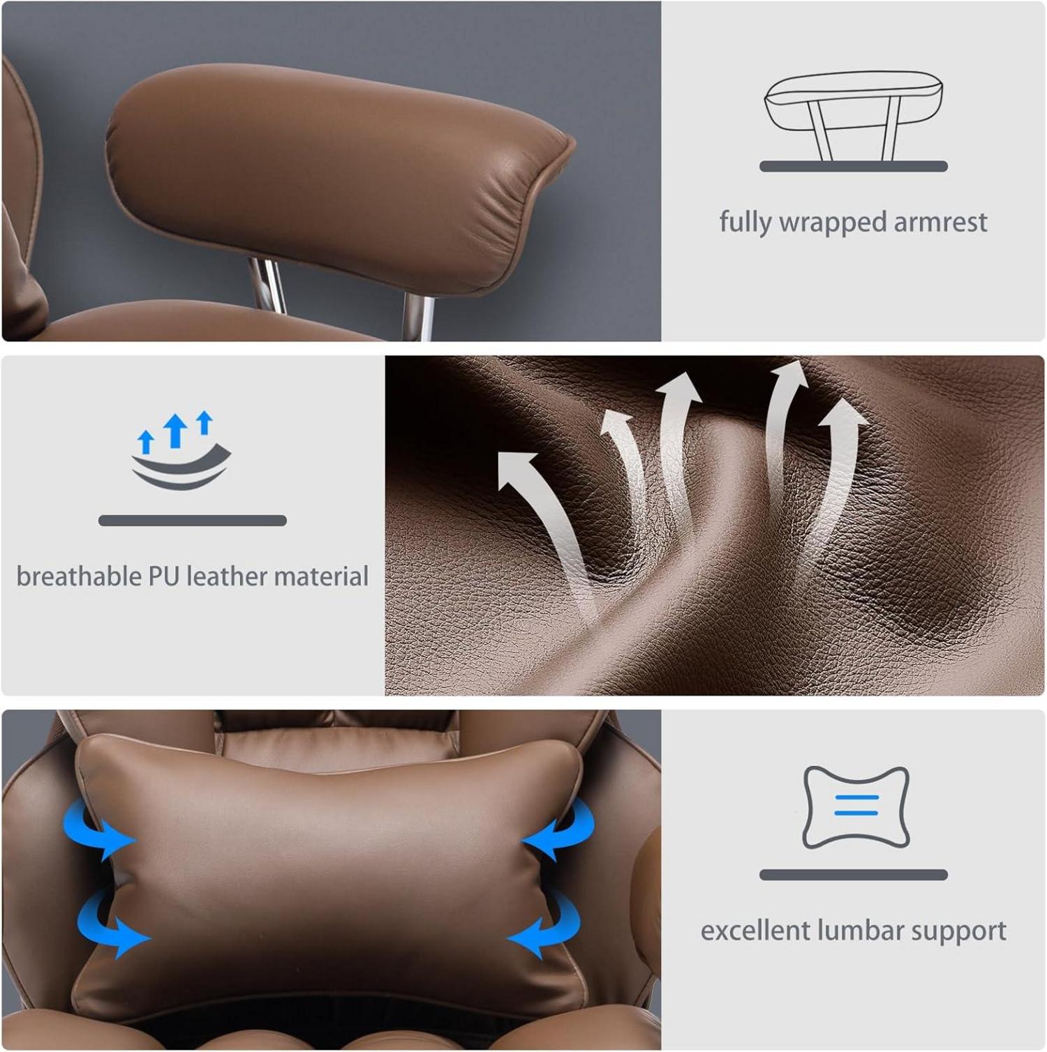 Ergonomischer Bürostuhl 200 kg mit PU Leder Fußstütze & Lendenwirbelstütze