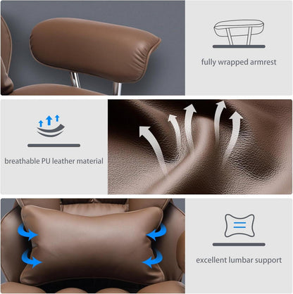 Ergonomischer Bürostuhl 200 kg mit PU Leder Fußstütze & Lendenwirbelstütze