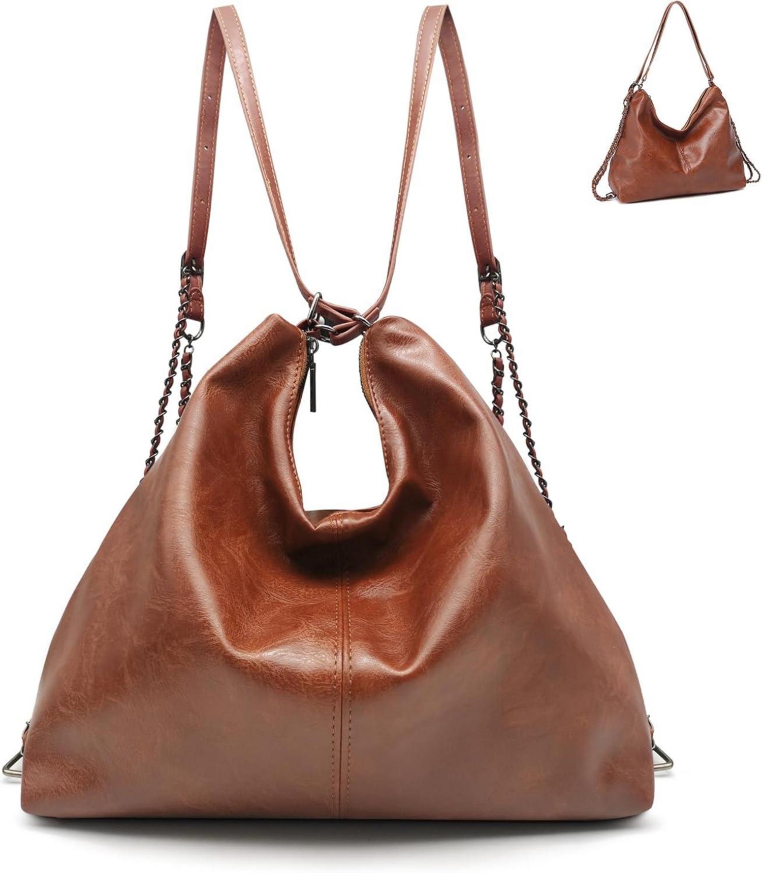 Pahajim Elegant PU Lederrucksack Handtasche 2 in 1 Wasserdicht Hobo