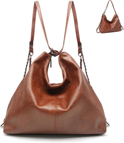 Pahajim Elegant PU Lederrucksack Handtasche 2 in 1 Wasserdicht Hobo