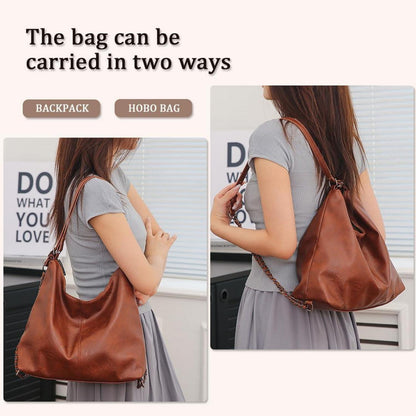 Damen Rucksack Elegant PU Lederrucksack Handtasche 2 in 1 Hobo Tasche