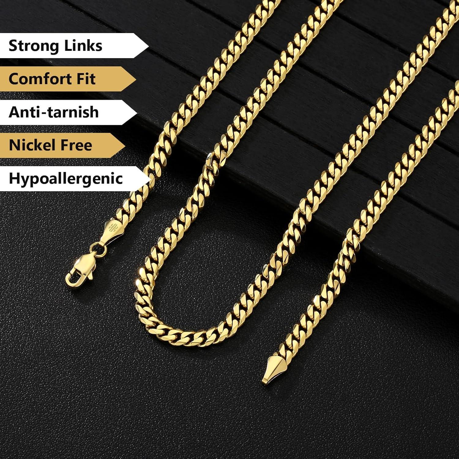 Edelstahl Panzerkette Diamantschliff 14K Gold Cuban Link