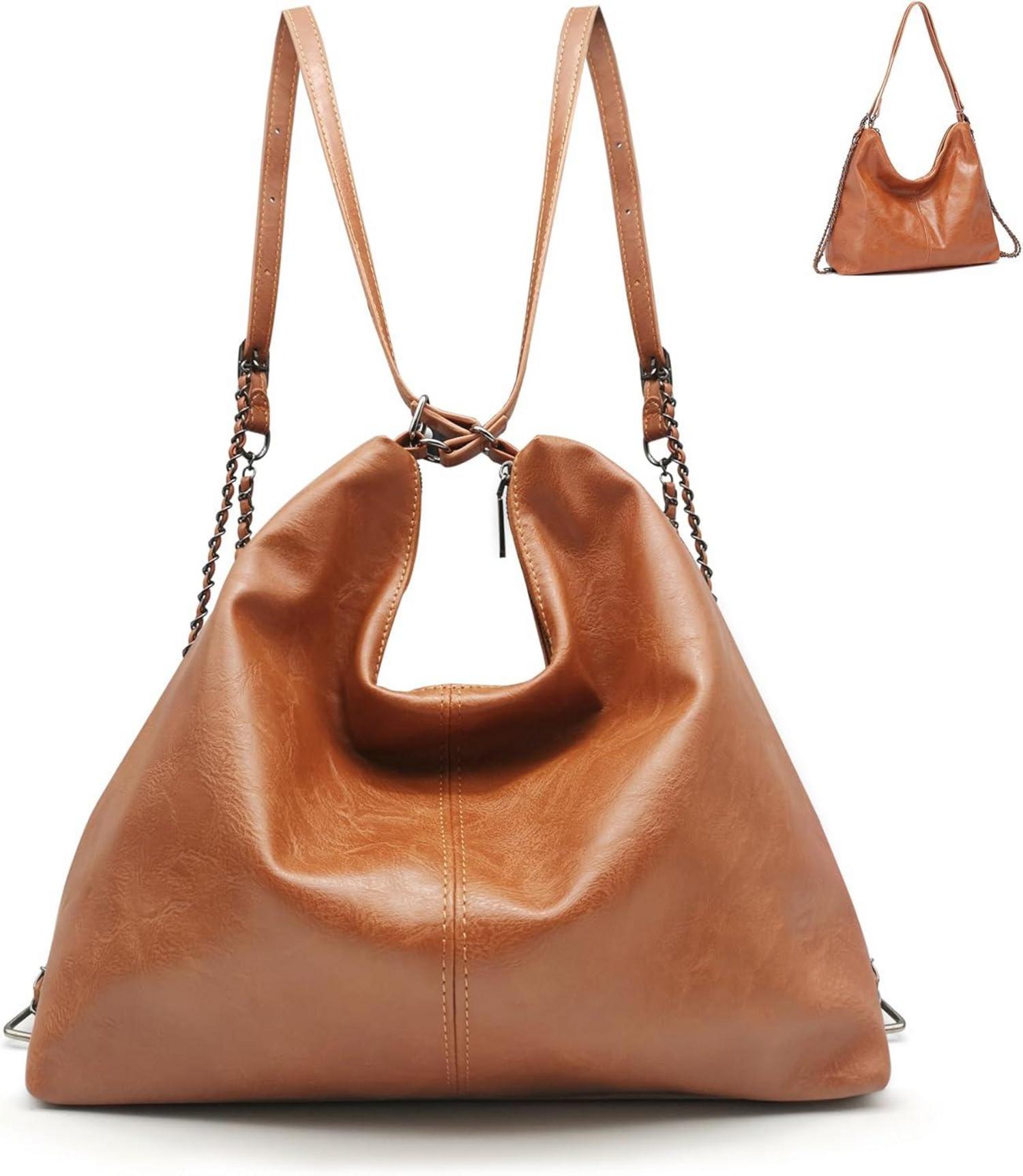 Eleganter PU Lederrucksack 2 in 1 Damen Schultertasche Braun