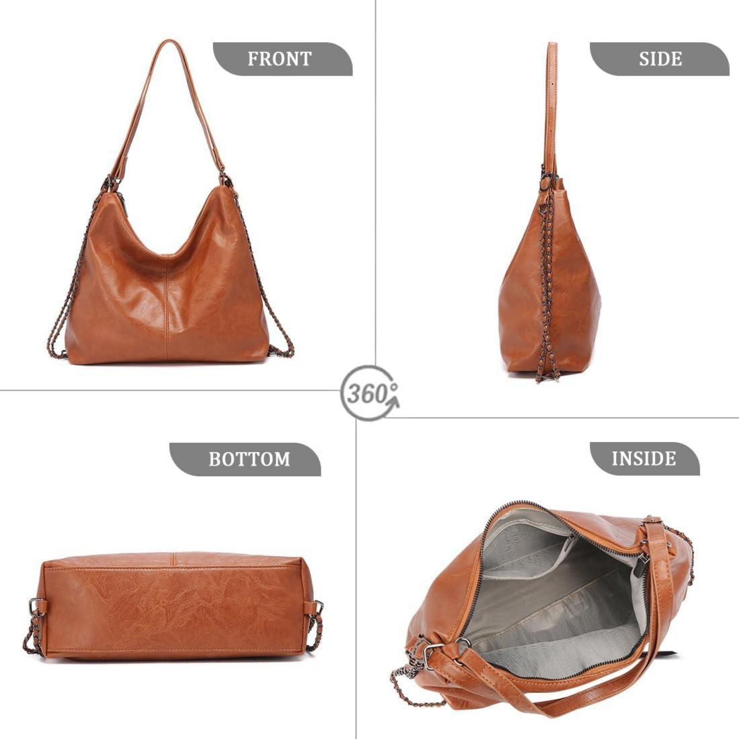 Eleganter PU Lederrucksack 2 in 1 Damen Schultertasche Braun