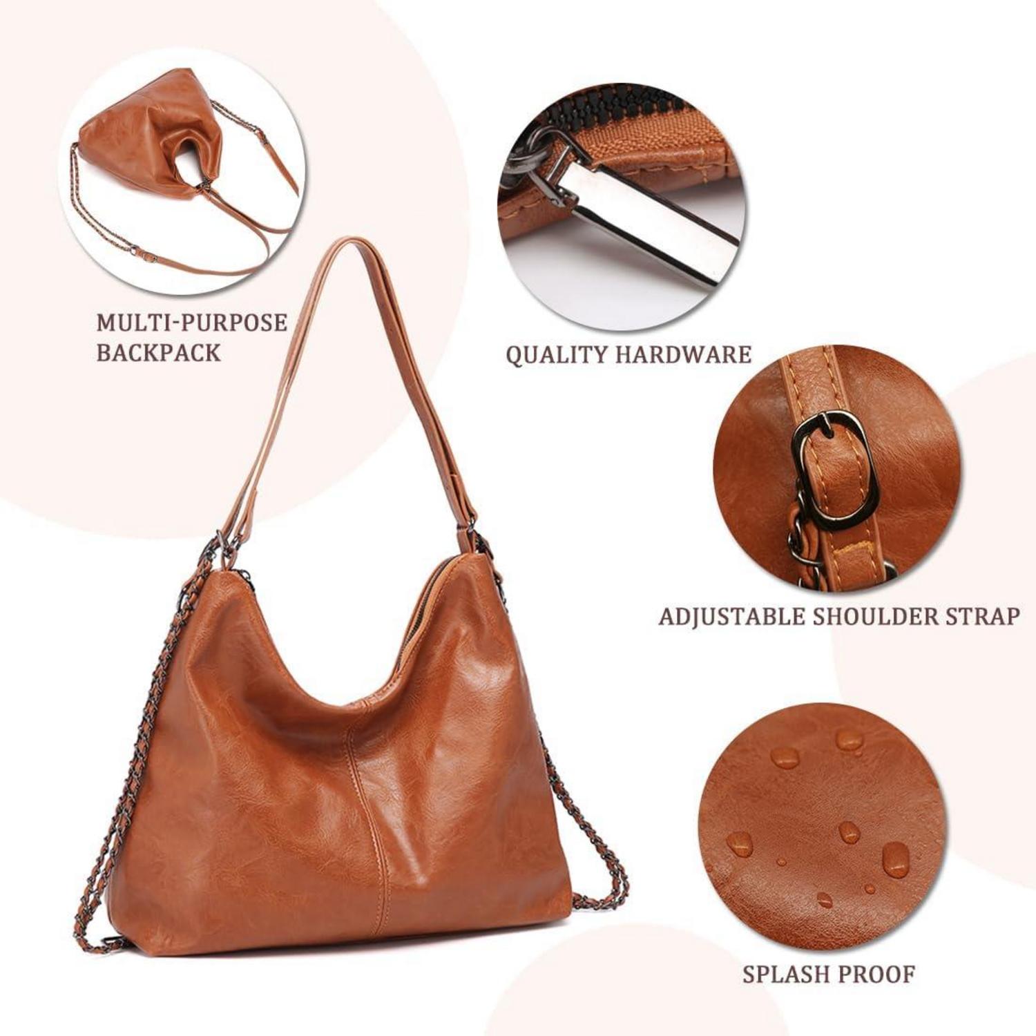 Damen Rucksack Handtasche Elegant PU Lederrucksack Schultertasche 2in1 Braun