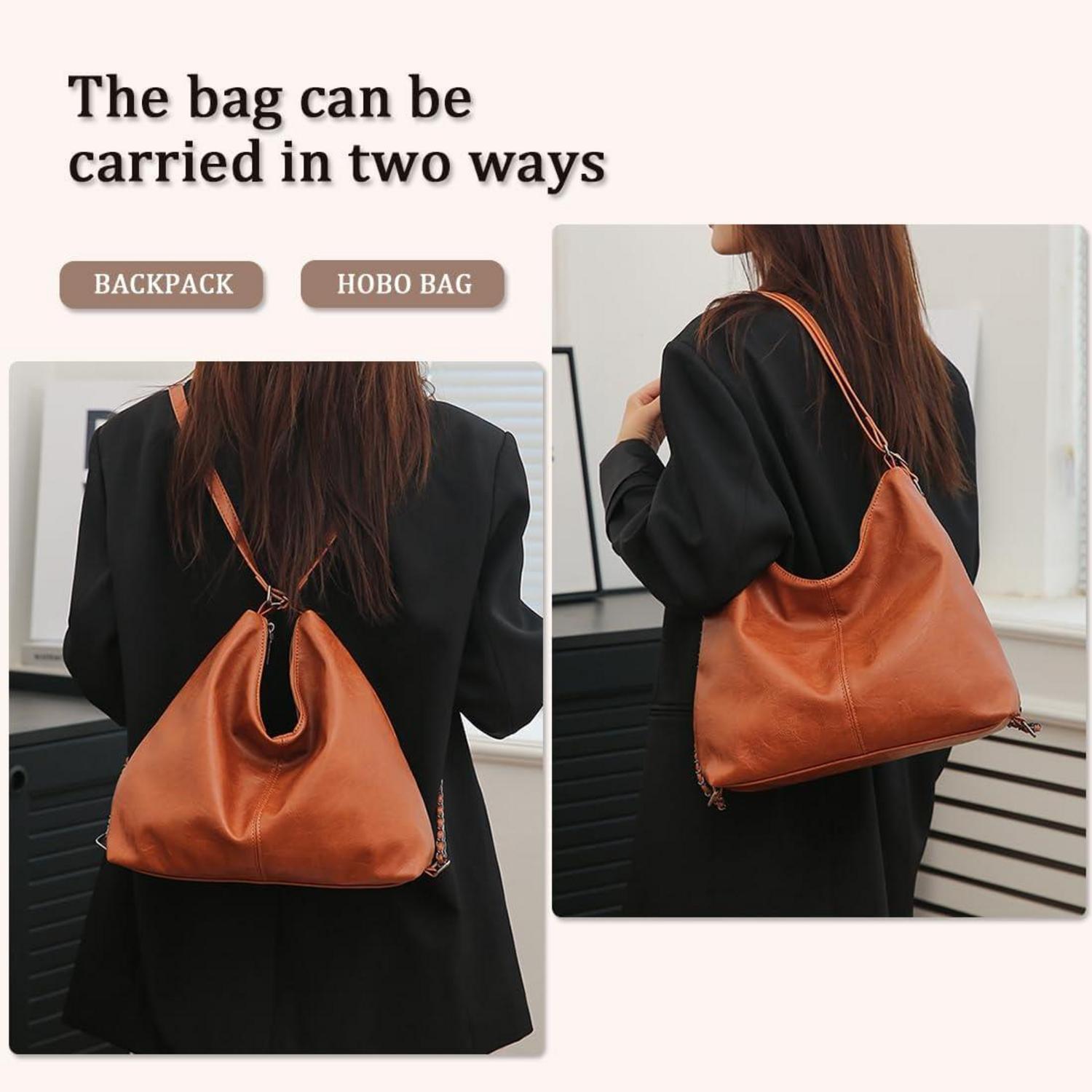 Eleganter Damen Rucksack PU Lederrucksack Hobo 2in1 Schultertasche