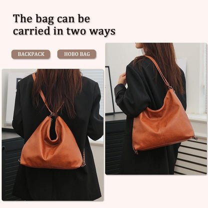 Eleganter Damen Rucksack PU Lederrucksack Hobo 2in1 Schultertasche