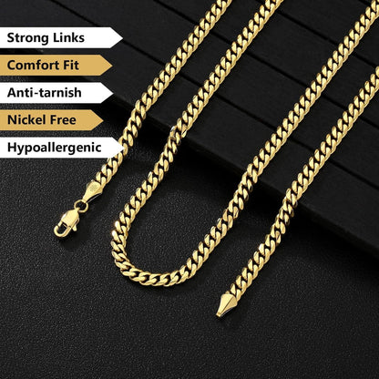 Edelstahl Panzerkette 5mm Diamantschliff 14K Gold Cuban Link