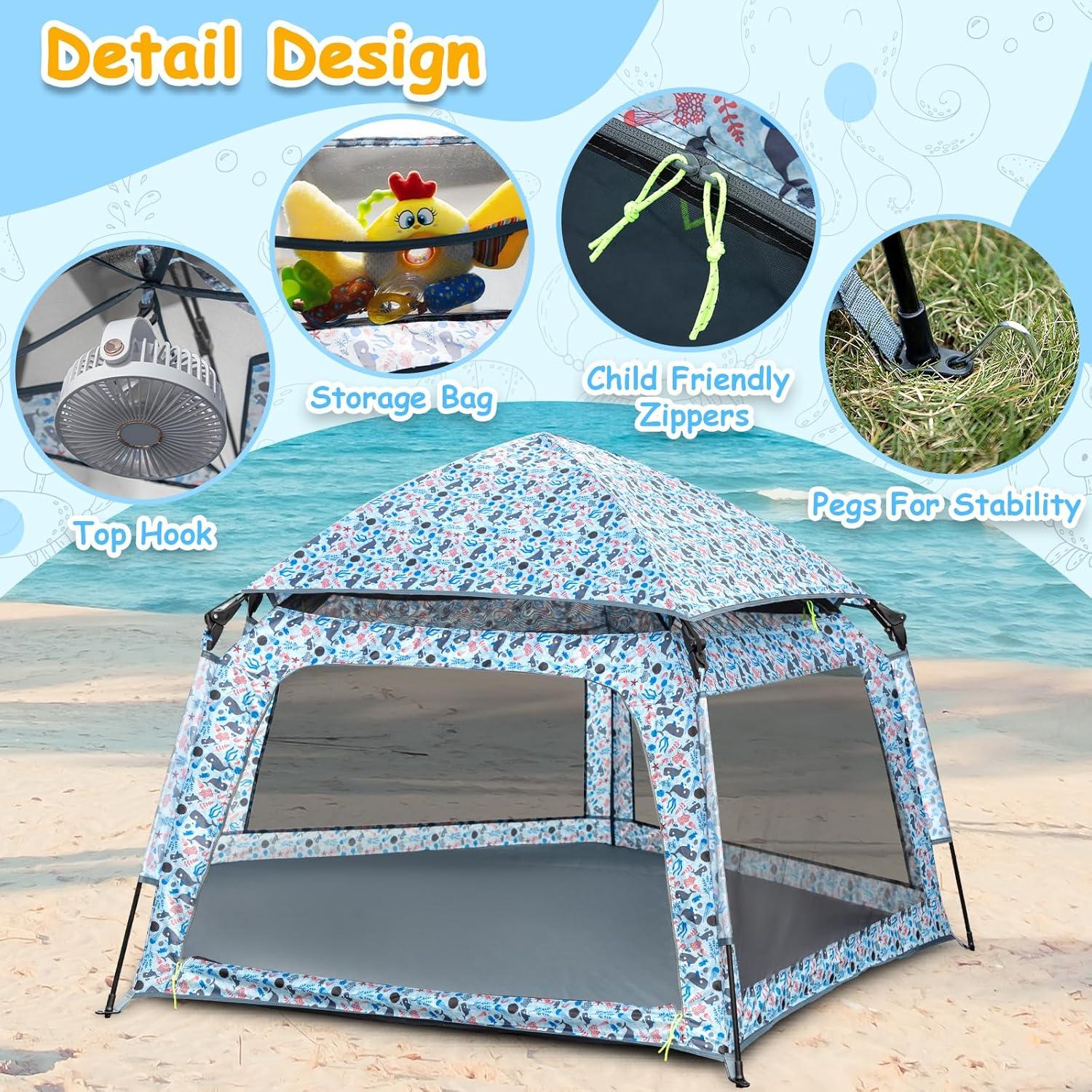 Funsland Automatisches Kinder-Spielzelt 2-3 Personen Strandmuschel Pop Up Indoor&Outdoor