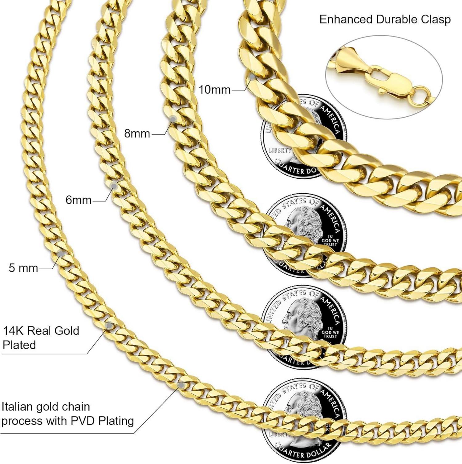 KRKC&CO Herren Panzerkette 5mm Diamantschliff 14K Gold Vergoldet Cuban Link Chain