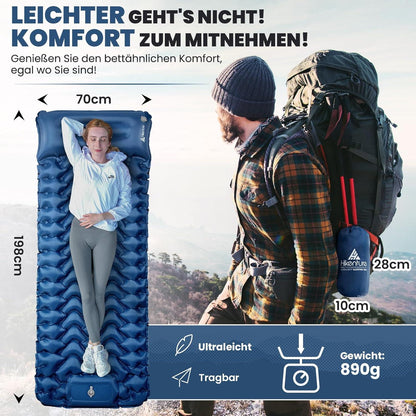 Isomatte Selbstaufblasend 10cm hoch Camping Schlafmatte