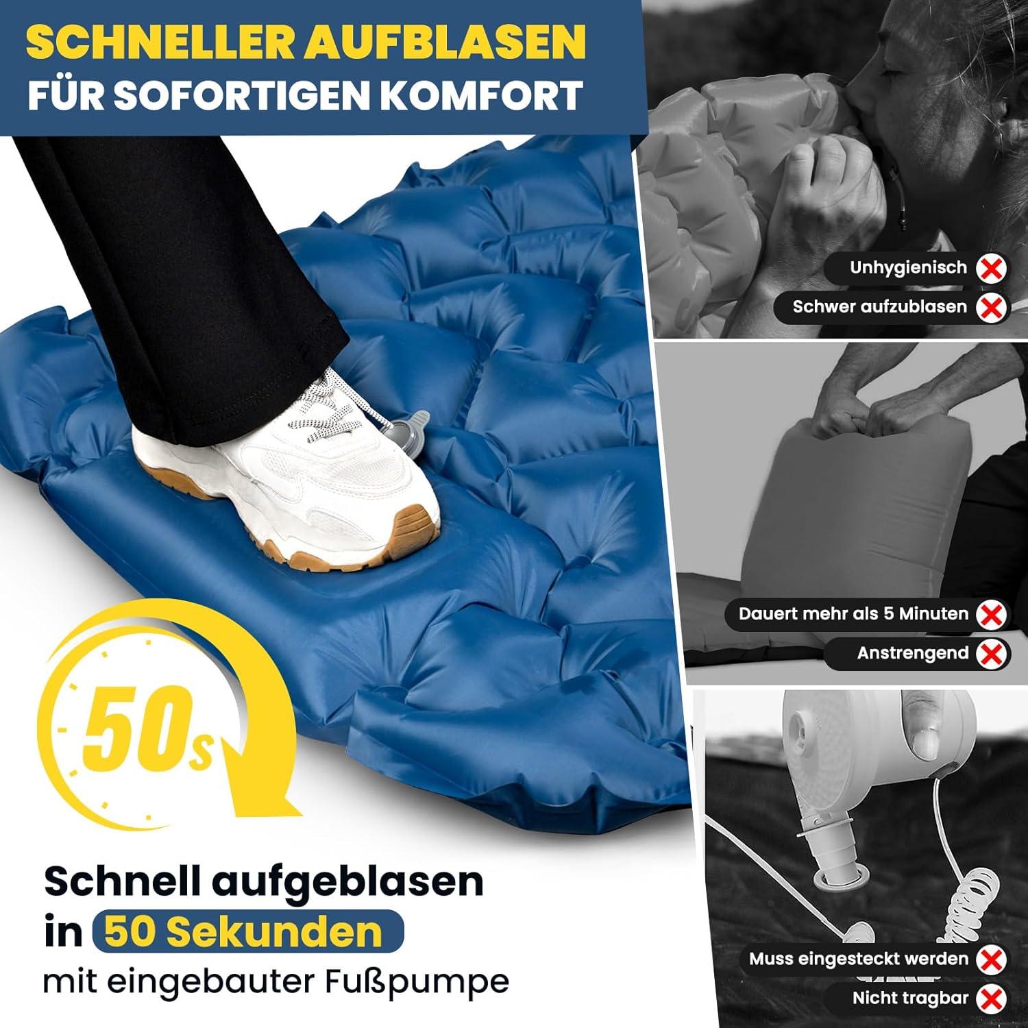 Isomatte Selbstaufblasend 10cm Camping Schlafmatte Fußpumpe Outdoor