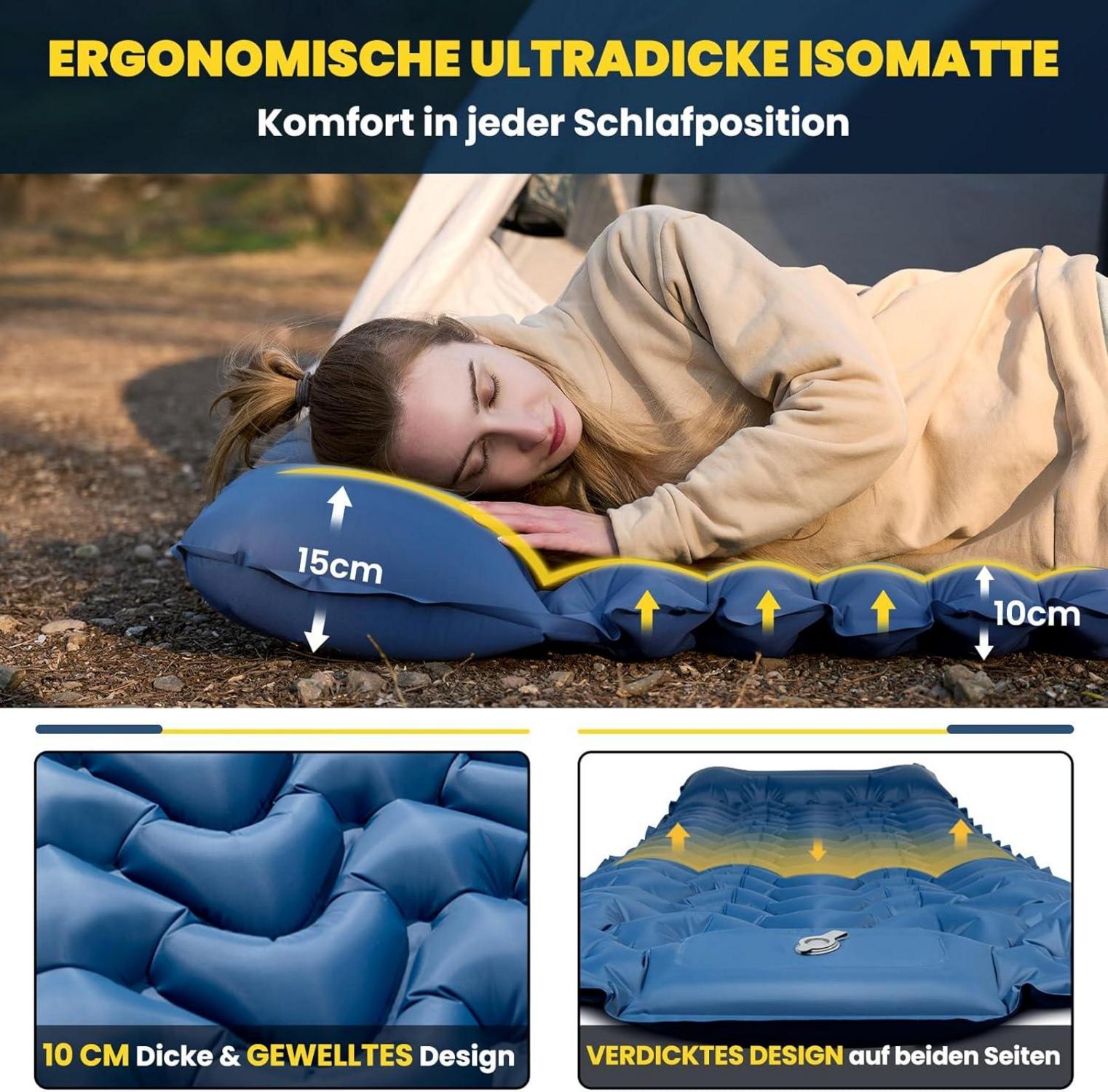 Isomatte Selbstaufblasend Camping Schlafmatte Outdoor 10cm hoch
