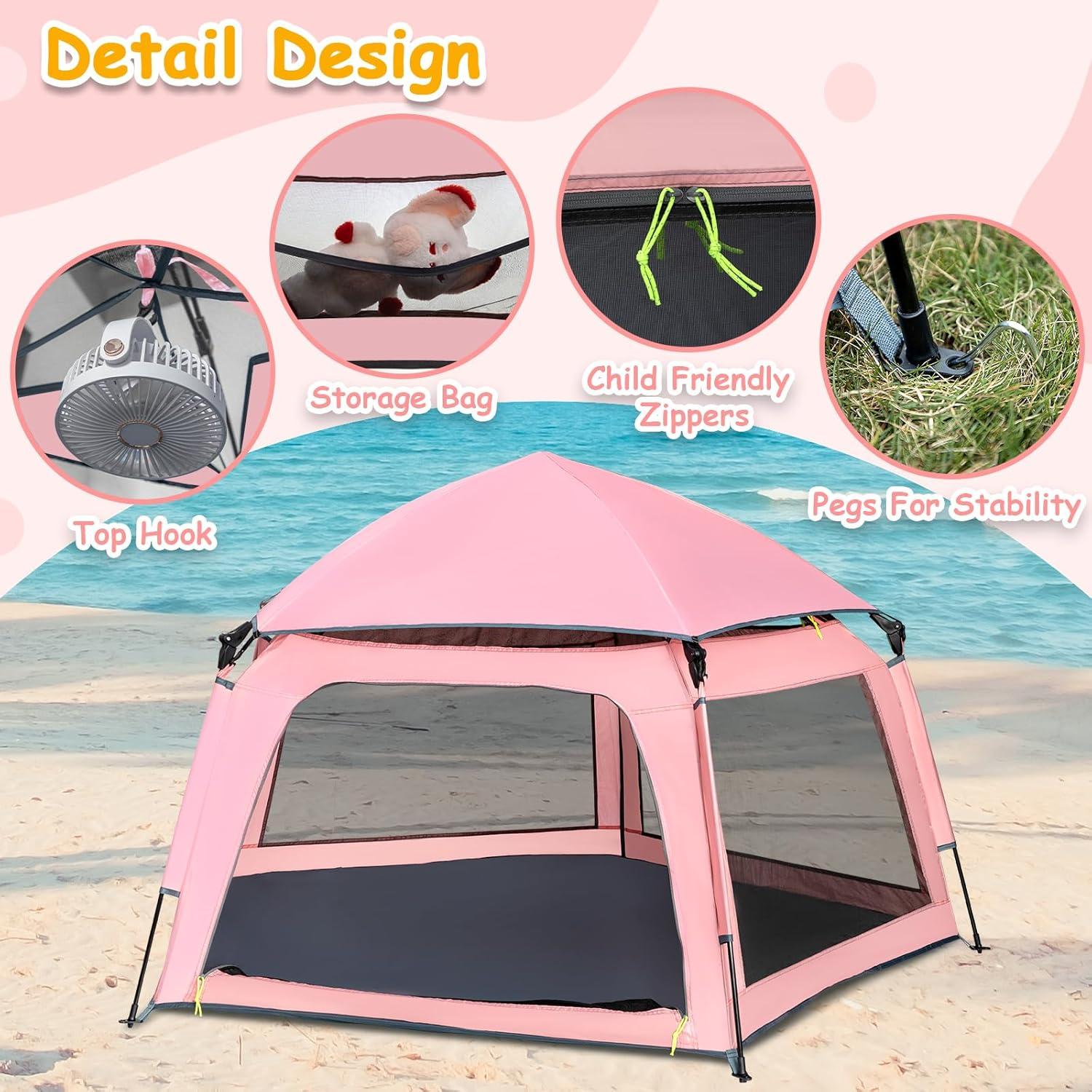 Funsland Kinder Pop Up Spielzelt Strandmuschel Mädchen 3-4 Personen Auto Campingzelt