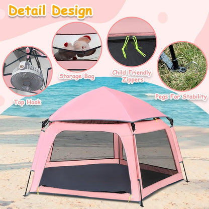Funsland Kinder Pop Up Spielzelt Strandmuschel Mädchen 3-4 Personen Auto Campingzelt