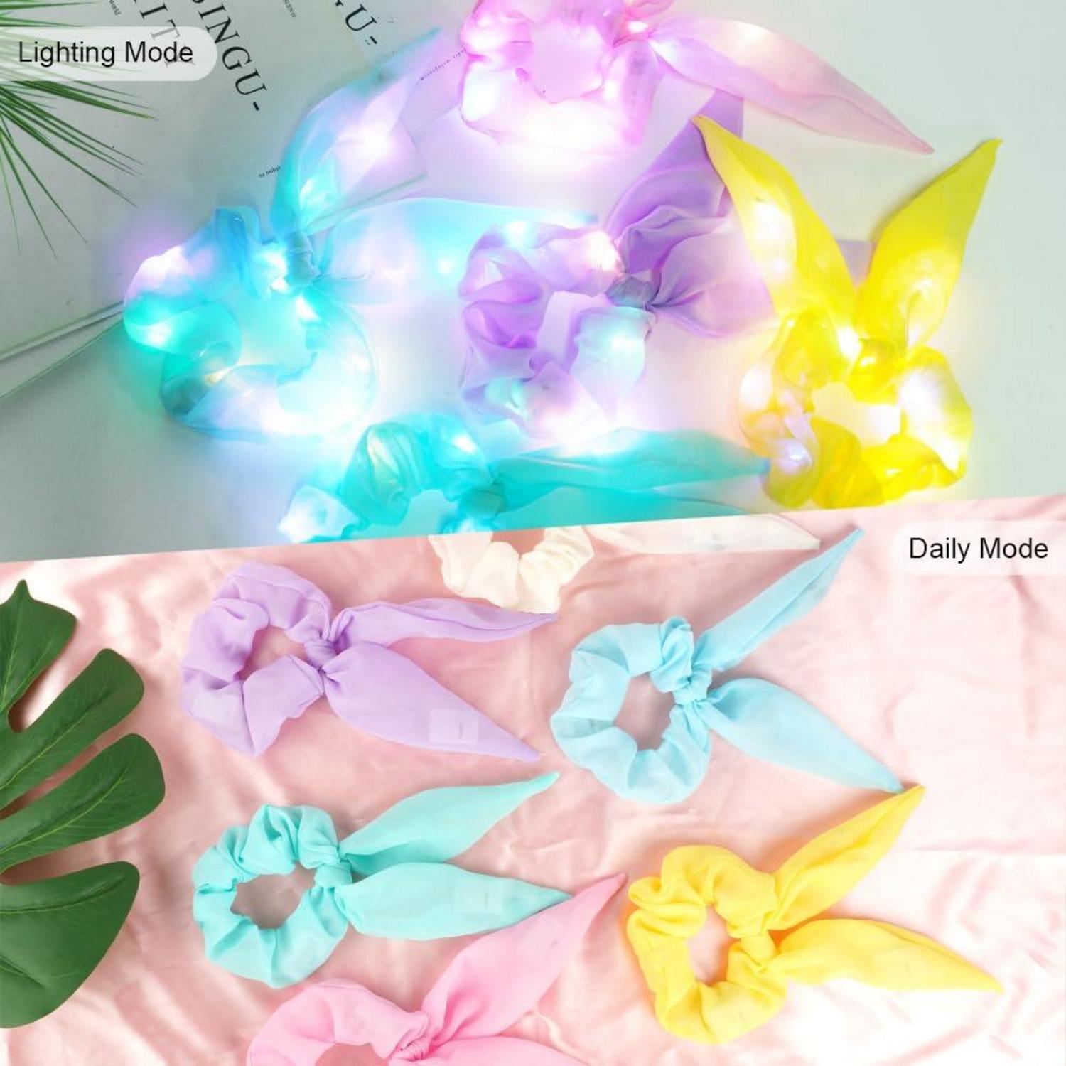 Leuchtende Hasenohren Haargummis 6er Set Neon Haar Accessoires