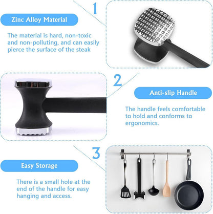 Deepton Fleischklopfer Zinklegierung 24CM Rutschfester Griff Steakhammer