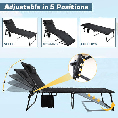 Faltbare XXL Sonnenliege 5-fach verstellbar mit Kissen 200x68CM