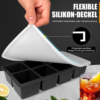 Silikon Eiswürfelform mit Deckel BPA-frei 16-fach - Schwarz