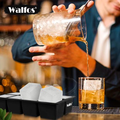 Walfos große Silikon Eiswürfelform 2er-Pack mit Deckel BPA-frei
