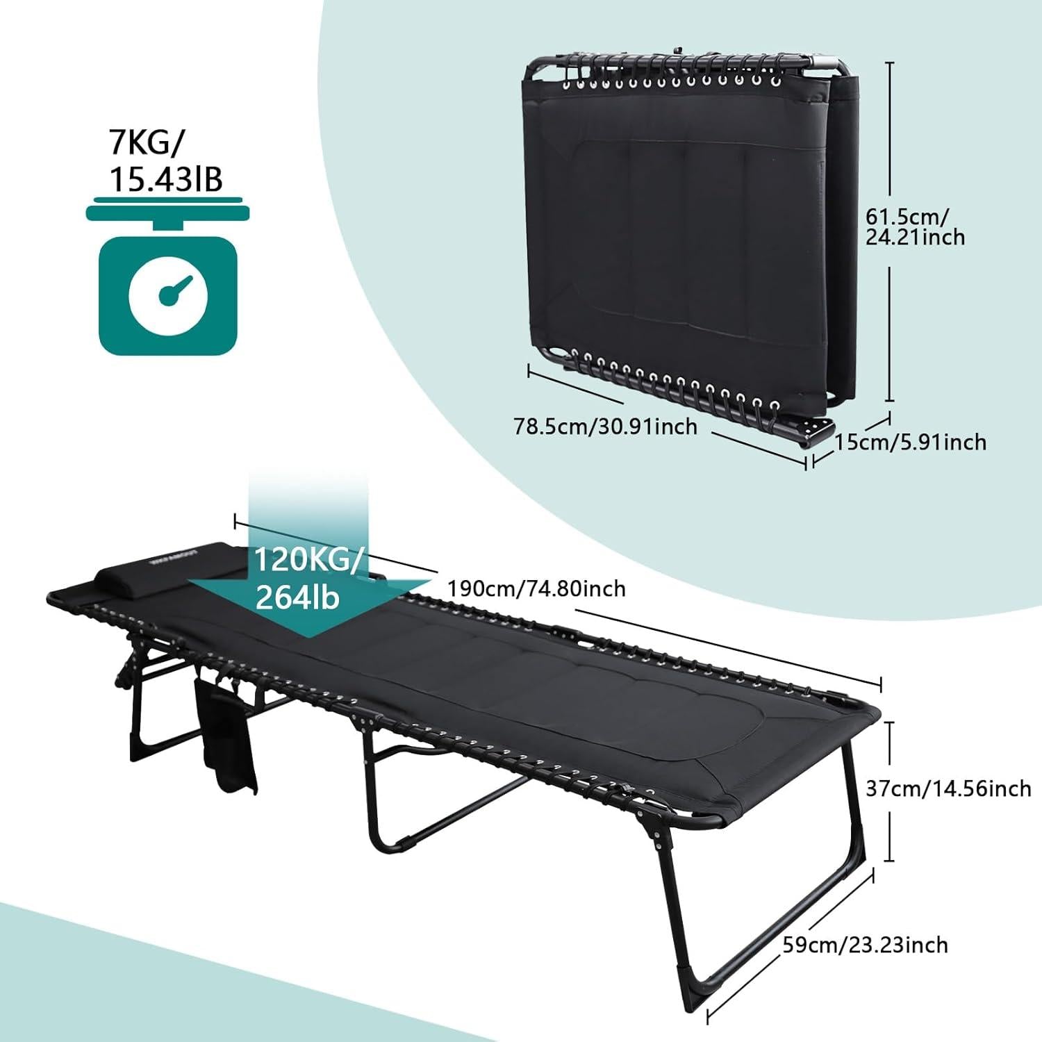Sonnenliege Klappbar Verstellbarer Rückenlehne Outdoor Schwarz