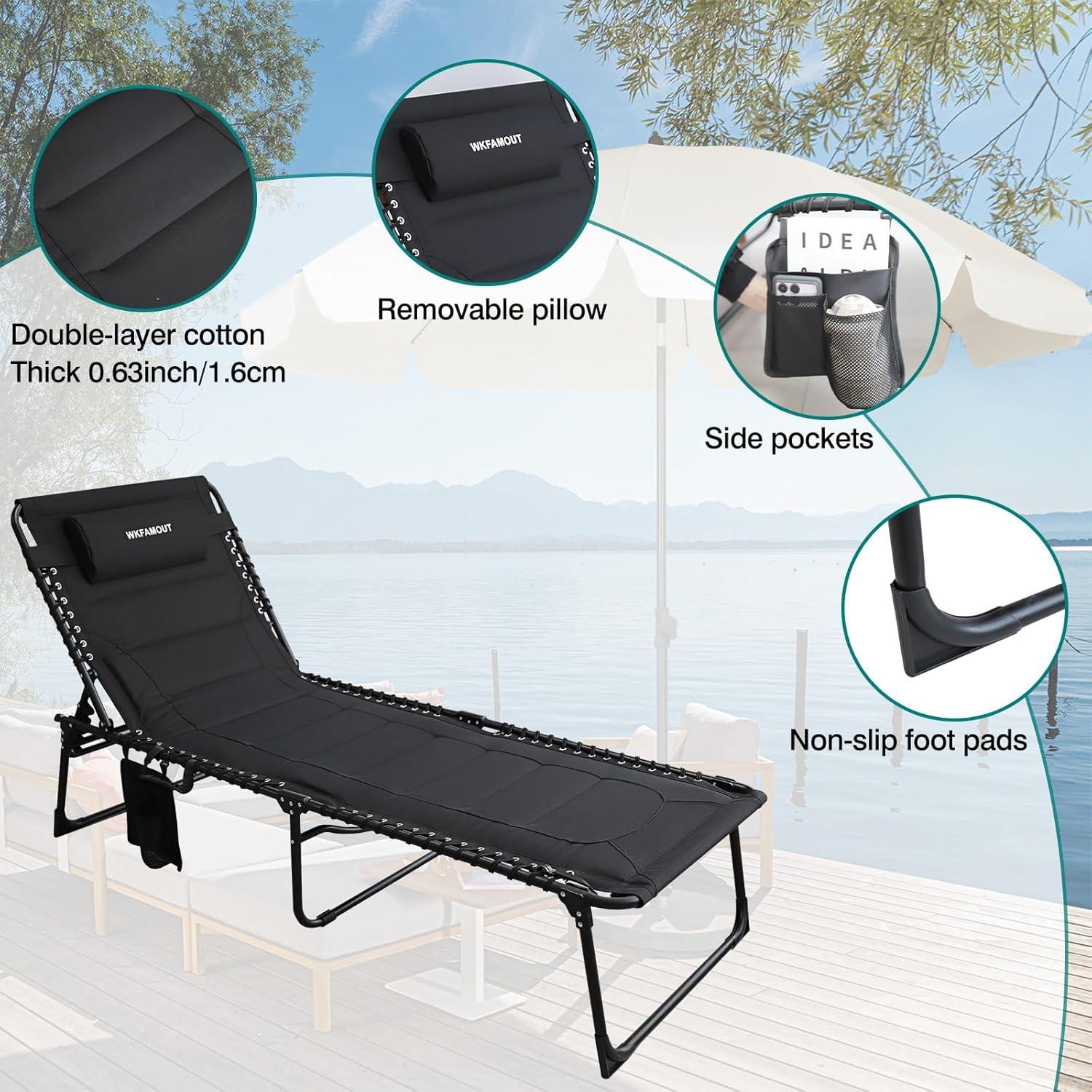 WKFAMOUT 2er Set Klappbare Sonnenliege Gartenliege Outdoor Strandliege Schwarz