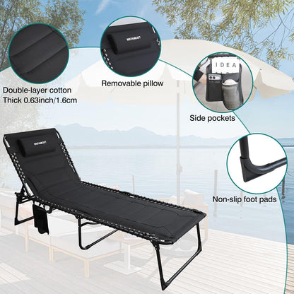 WKFAMOUT 2er Set Klappbare Sonnenliege Gartenliege Outdoor Strandliege Schwarz