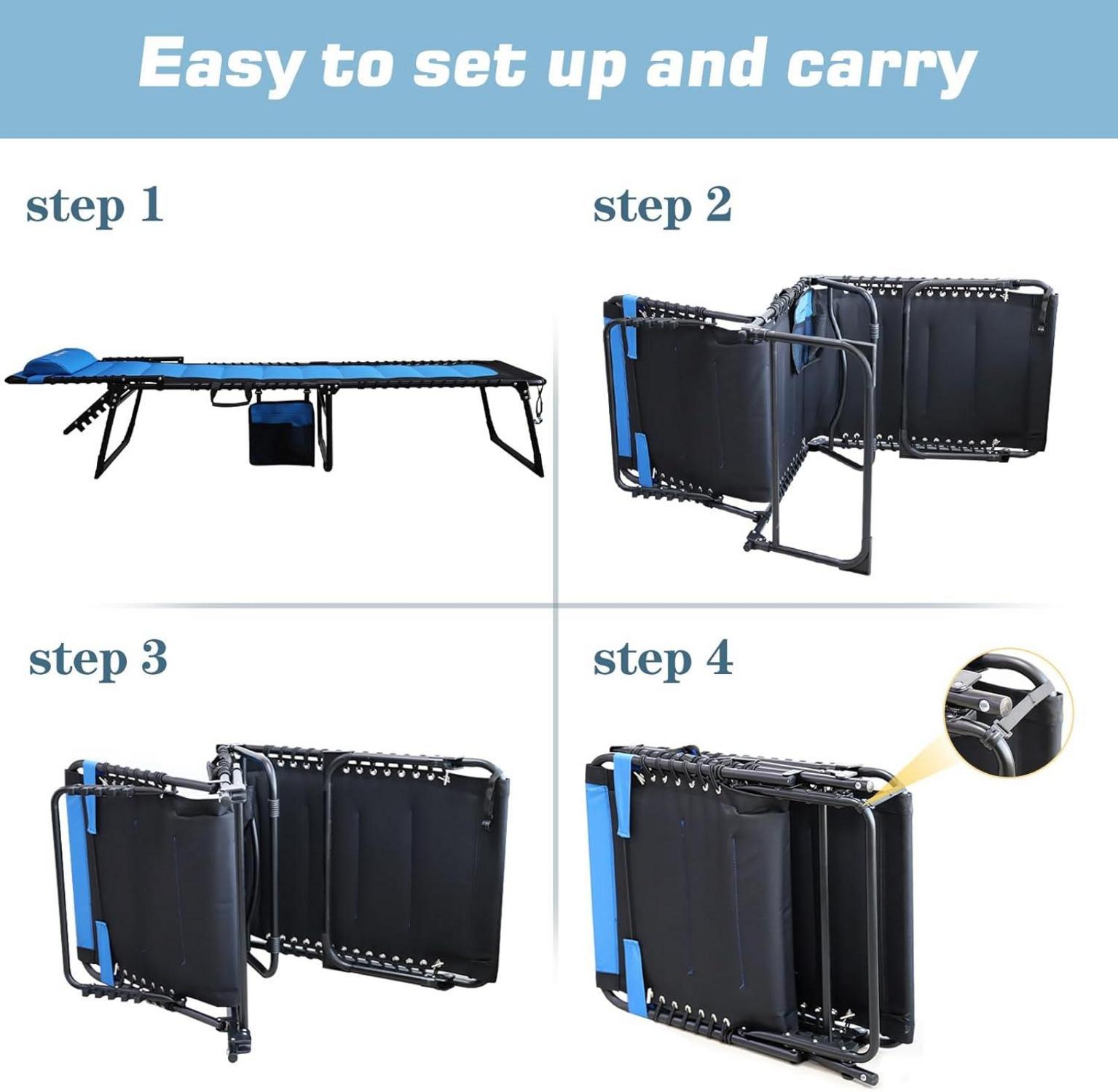 XXL Sonnenliege Klappbar Verstellbar Rückenlehne Campingbett 200x68CM Blau