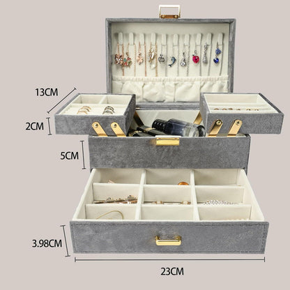 Großes Samt Schmuckkästchen mit Schubladen für Damen, Schmuck