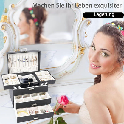 Große Schmuckkästchen Schmuckaufbewahrung 4 Ebenen + 2 Schubladen