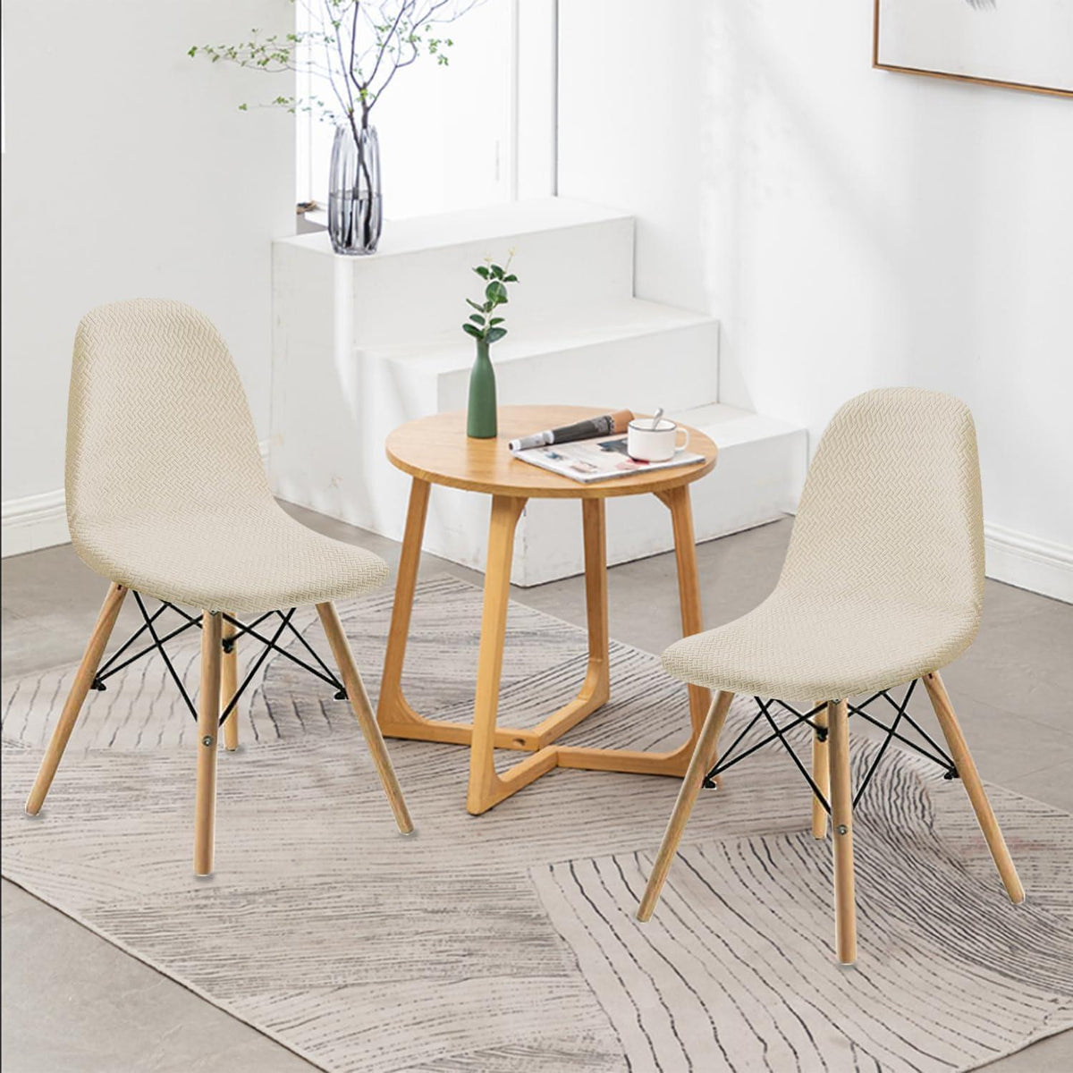Elastische Stuhlbezüge 6er-Set Jacquard Beige – Modern & Waschbar