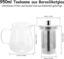 Glas Teekanne mit Siebeinsatz 950ml Borosilikat