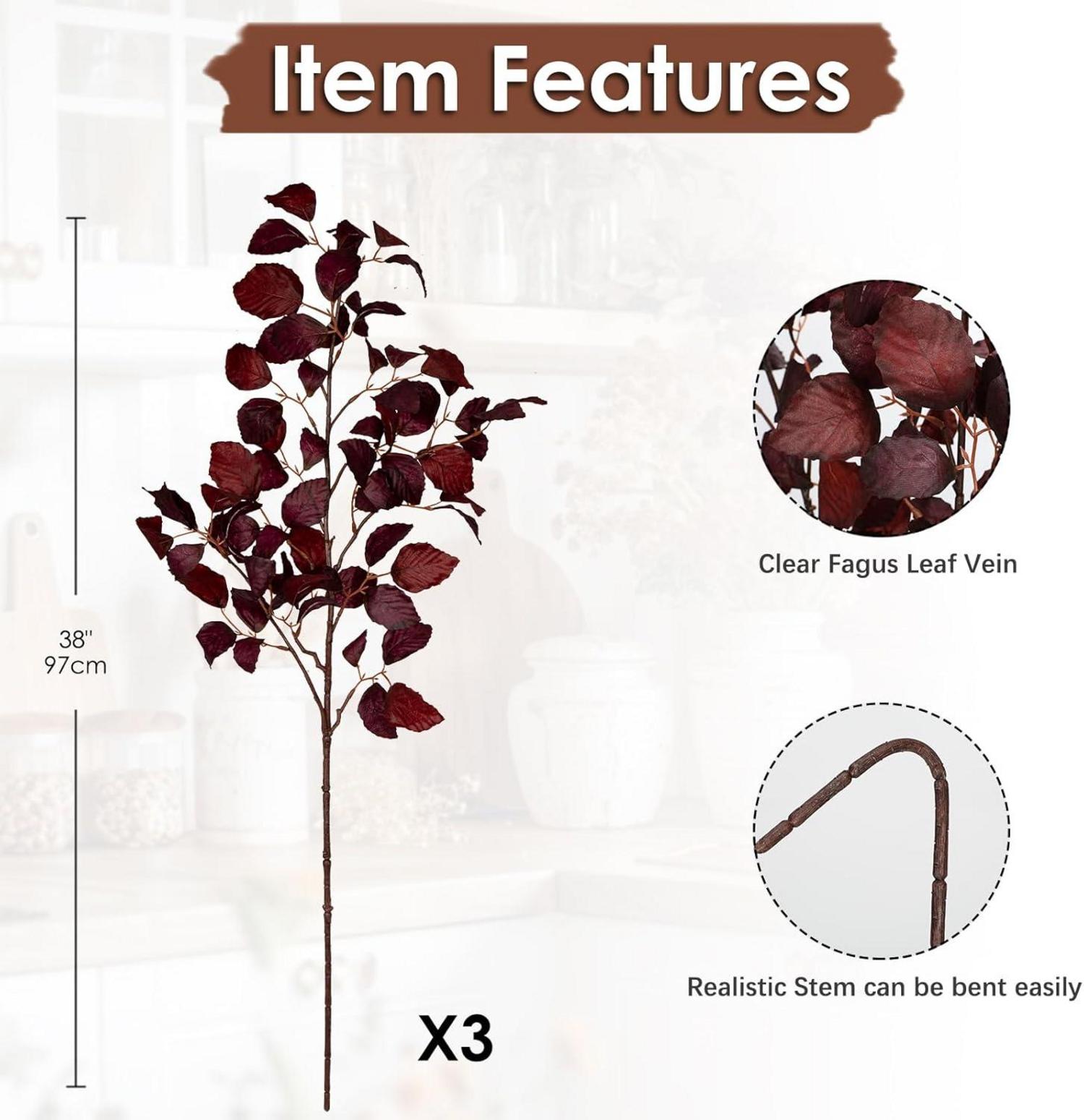 Künstliche Herbstblätter Fagus Sylvatica Deko, Burgunderrot