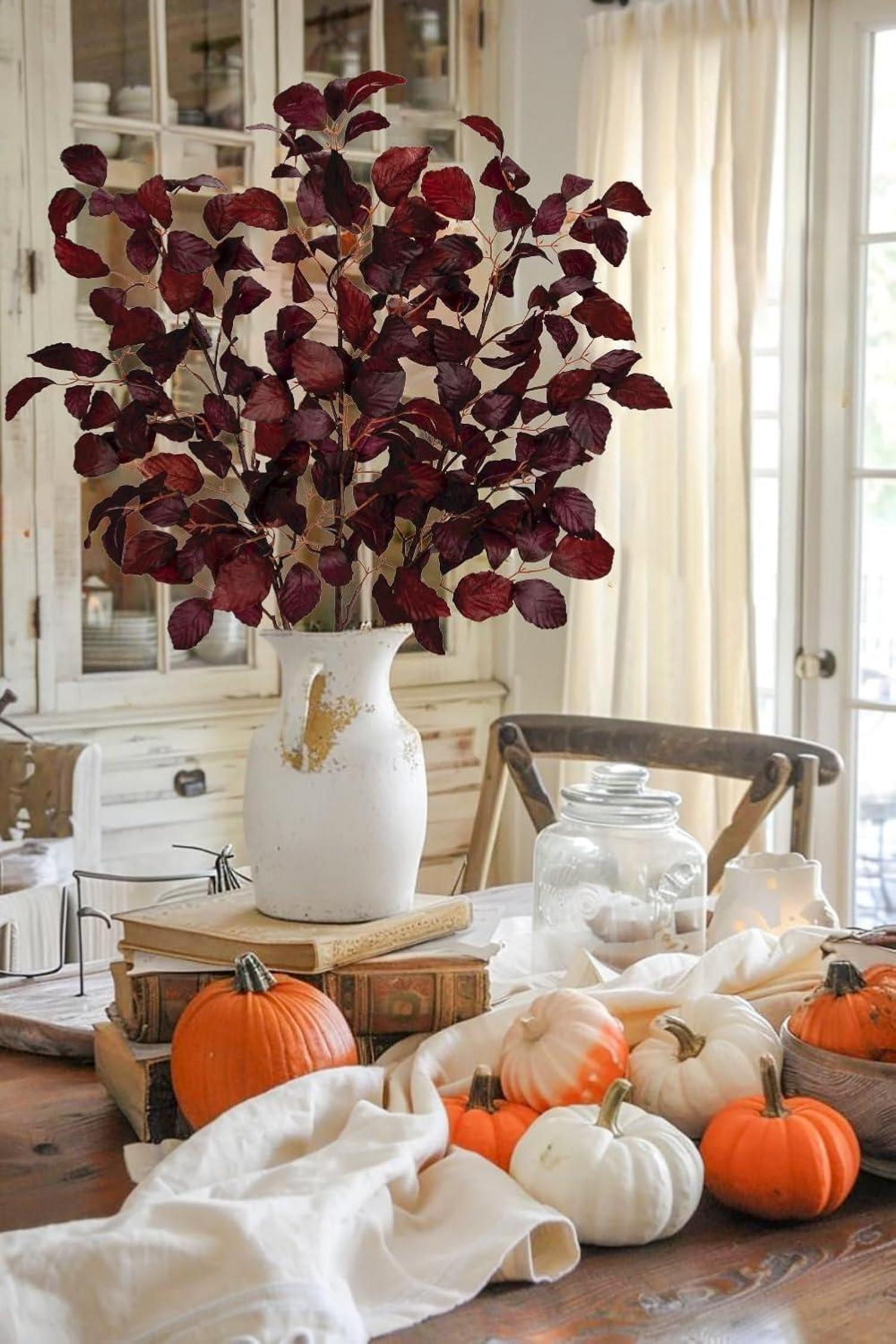 Künstliche Herbstblätter Fagus Sylvatica Deko, Burgunderrot, 3er Set