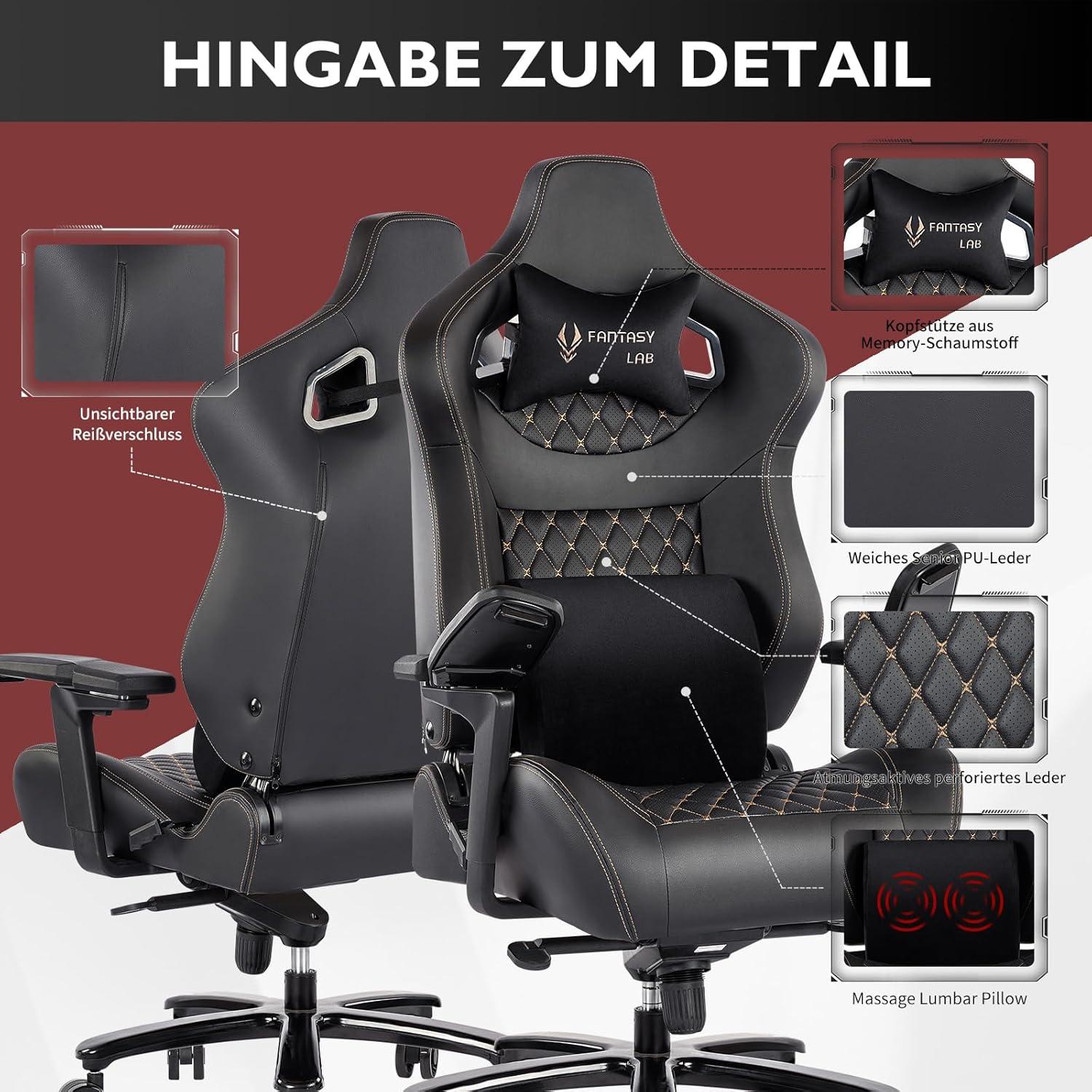 Gaming Stuhl 200kg Massage Verstellbare Armlehne Gelb