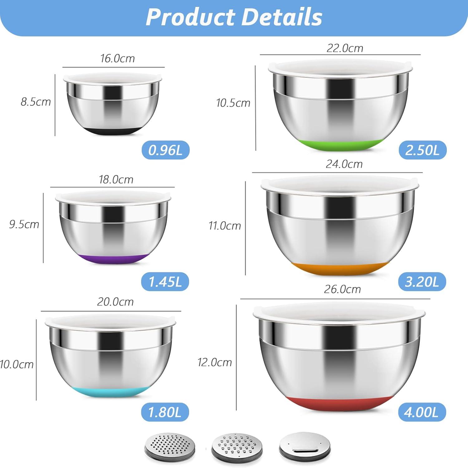 Edelstahl Schüssel Set 6er 18/10 4l-0.96l Küche Silikonboden