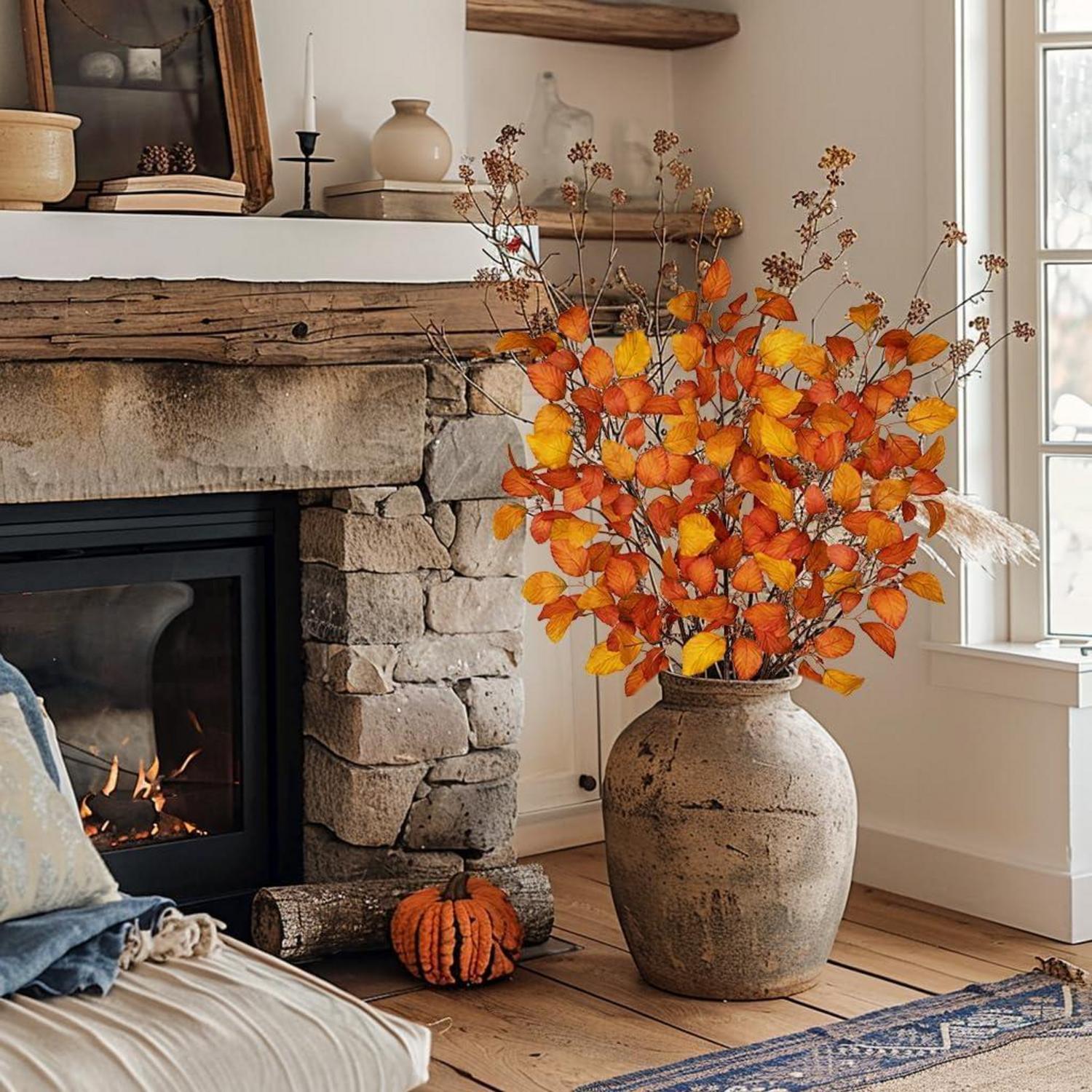 Künstliche Herbstblätter Buchenlaub Herbstdeko 3er Set Länge 97 cm