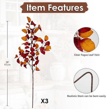 Künstliche Herbstblätter Seiden-Buchenlaub Orange 97cm